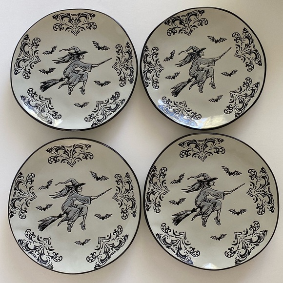 Halloween Eli + Ana Wicked Witch on a Broom Salad Dessert Plates Set of 4 NEW - Picture 3 of 11